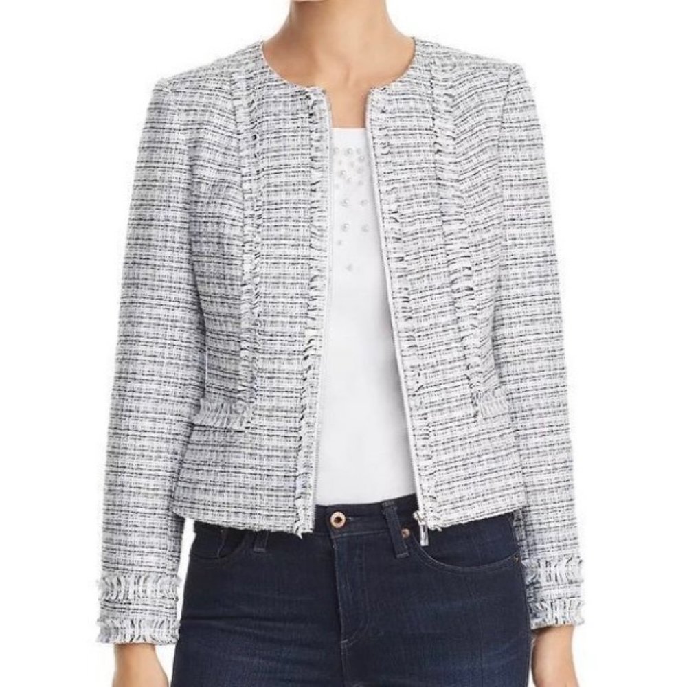 Karl Lagerfeld Tweed Zip Jacket Blazer White 4
